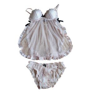 Victoria secret sexy little things Sz 34B small pink sequined striped babydoll l